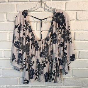 Free People Shirt Double V Neck Tie Back XS